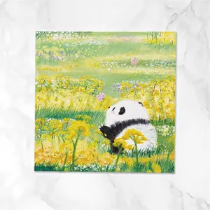 熊猫海报优雅花卉油画家居装饰壁画