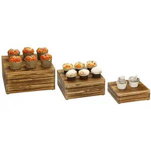 乡村棕色木质纸杯蛋糕展示架套装3箱风格开胃菜盘甜点蛋糕架立管