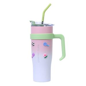 Gourde isotherme en acier inoxydable de 40 oz avec paille, bouteille d'eau portable, tasse de voyage isolée avec poignée pour voiture, flasque sous vide - Product Image 5