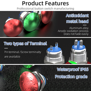 Kẽm-nhôm hợp kim nút 16mm 19mm 22mm màu đỏ màu xanh lá cây <span class=keywords><strong>push</strong></span> <span class=keywords><strong>button</strong></span> nấm đầu tạm thời Báo Chí chuyển đổi - Product Image 3