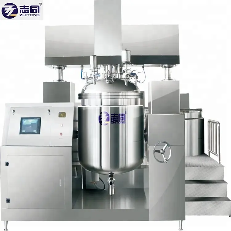 500l कॉस्मेटिक क्रीम बनाने की मशीन हाइड्रोलिक लिफ्टिंग वैक्यूम एमुलुसिफायर मिक्सर मशीन लाइन