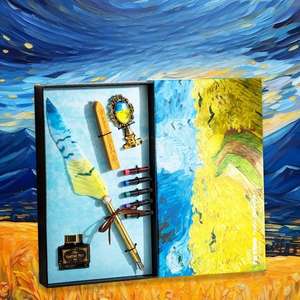 Set <span class=keywords><strong>de</strong></span> plumas <span class=keywords><strong>de</strong></span> inmersión estilo pintura al óleo artística, kit <span class=keywords><strong>de</strong></span> caligrafía retro europeo con sello <span class=keywords><strong>de</strong></span> cera y tinta para escritura <span class=keywords><strong>de</strong></span> cartas y diario. - Product Image 5