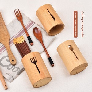 Afvoerbare eetstokjeshouder, bamboe opbergvat voor aanrechtblad, restaurant bestekorganizer voor mes, vork, lepel - Product Image 1