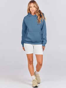 Sweat-shirt à capuche pour femme, couleur unie, décontracté, en polaire, manches longues avec poches, vêtements d'automne, bleu, sweats à capuche et sweat-shirts pour femme - Product Image 5