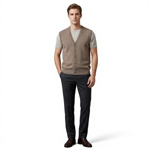 Men's Knitted Sleeveless V-Neck Vest Solid Color Button Front Autumn Wear Sweater Top - Product Image 6