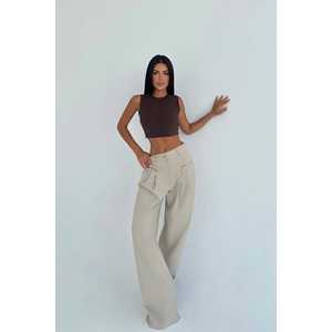 กางเกงขายาวผู้หญิง Kyota รุ่นครีม สวีทแพนท์ มีกระเป๋า ระบายอากาศได้ดี กางเกงคาร์โก้ เอวกลาง ยางยืด ปิดขอบเอวยางยืด ลายทางแบบเป็นทางการ สีล้าง - Product Image 2