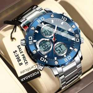 POEDAGAR PE102 di lusso in <span class=keywords><strong>acciaio</strong></span> inox analogico orologio al quarzo impermeabile Multi-funzione <span class=keywords><strong>cronografo</strong></span> con Display digitale - Product Image 2