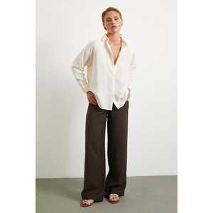 Chemise en modal à double rayure écru, chemisier minimaliste en popeline boutonné pour femme, à porter au quotidien - Product Image 5