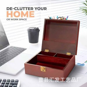 Solid Wood <b>Storage</b> <b>Box</b> With Compartments <b>Lockable</b> Desktop Organizer Natural Pine Wood Rectangle Shape F23 - Product Image 4