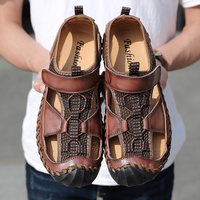 Sandales Hommes Confortables et Souples en Cuir Véritable avec Logo Personnalisé OEM, Chaussures Plates Décontractées pour Hommes, Taille 48