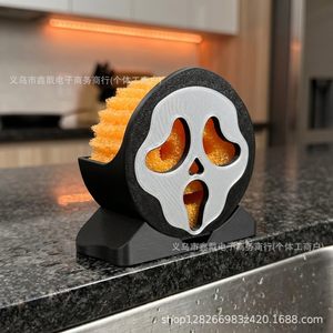 Soporte de Esponja de Plástico Ghostface, Decoración Creativa 3D con Diseño de Cara de Fantasma de Halloween, Organizador de Herramientas Impreso en 3D - Product Image 1