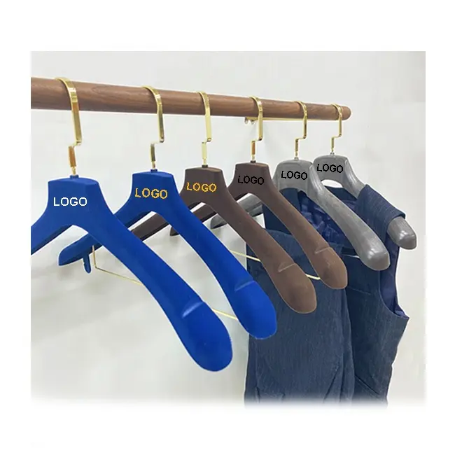 Custom Logo Trouwjurk Clips Blauw Wit Zwart Bruin Fluwelen Kleerhanger Plastic Mannen Pak Kleding Kleding Fluwelen Hangers