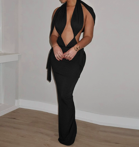 Robe de soirée maxi sans manches à fente plissée de couleur unie à découpes Viviblook C25DS453 pour femmes - Product Image 1