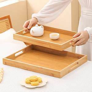 Bamboo Rectangular Serving Tray Solid Wood Tea Coffee Bread Tray Household Kitchen Use - Product Image 2