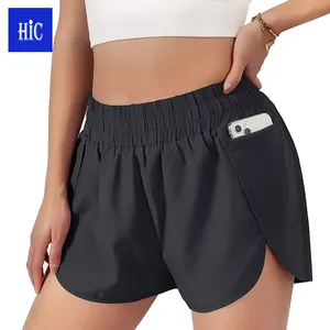 HIC Wholesale Quick-Dry Women's Running Shorts Sport Layer Elastic Waist Active Workout Shorts With Pockets Yoga Short