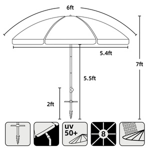 Sport Beach <b>Umbrella</b> Outdoor UPF 50+ Manual Party Use 1.8M Diameter <b>Windproof</b> Shelter for Beach Chair - Product Image 4
