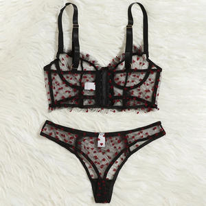 性感内衣女性文胸简约套装蕾丝透明女性内衣色情透视女士内裤诱惑文胸丁字裤套装 - Product Image 5