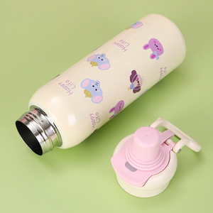 Cute Cartoon Water Bottle 304 Stainless Steel Insulated Straw Cup For Students School Use Round Design - Product Image 3