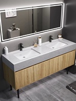 Meuble de salle de bain mural à double vasque avec finition en marbre Comptoir en céramique Table de lavage et suite de toilettes