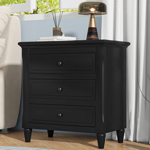 U_STYLE 28'' Painted Nightstand 3 Drawers Smooth Gliding Rails Minimalist <b>Bedside</b> <b>Cabinet</b> Metal Handle - Product Image 2