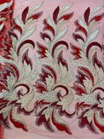 Tissu KC de luxe en dentelle à volants 3D avec feuilles perlées, tulle entièrement pailleté et orné de cristaux pour robe de mariée ou de banquet à Dubaï