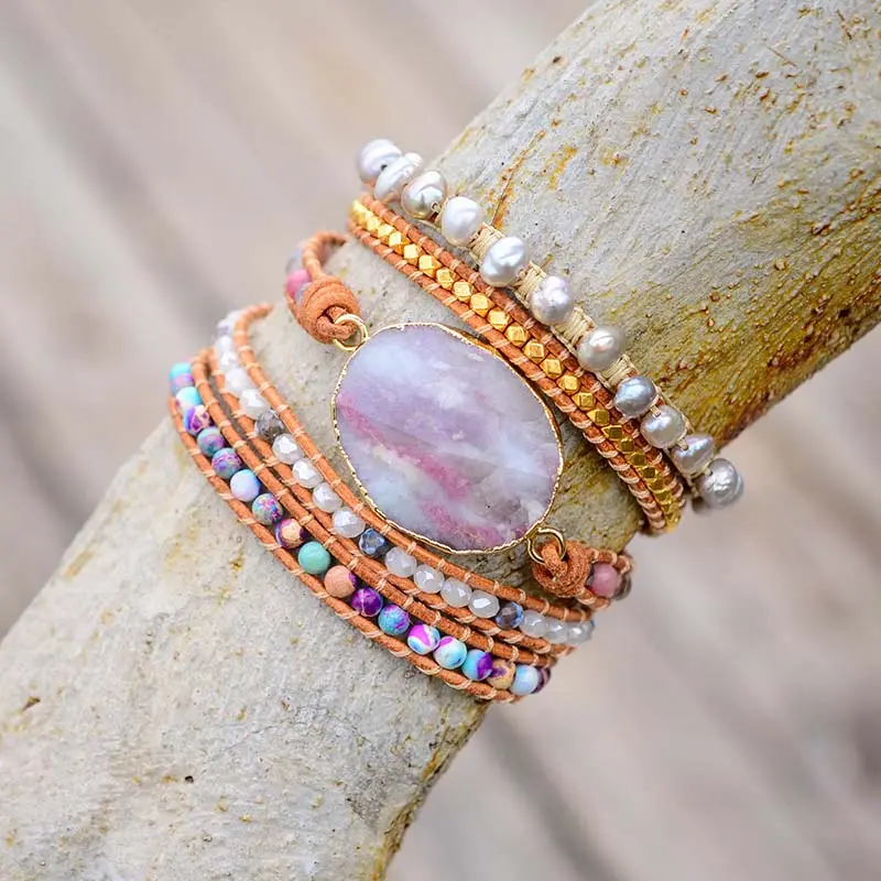 Leather Wrap Bracelets Purple Jasper Wrap Freshwater Pearls Tibetan Beads Bracelet Natural Pearl Jewelry Drop Ship