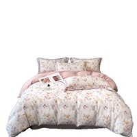 Produsen Grosir Eropa Amerika Set Sprei Empat Potong Motif Bunga Tanaman Cetak, Menyerap Kelembapan, Bernapas