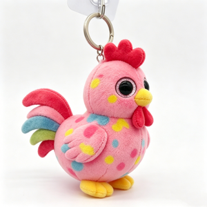 Customized Pink polka dot chicken plush keychain,Mini spotted rooster stuffed toy keyring,<b>Cute</b> vibrant chicken plush keychain - Product Image 2
