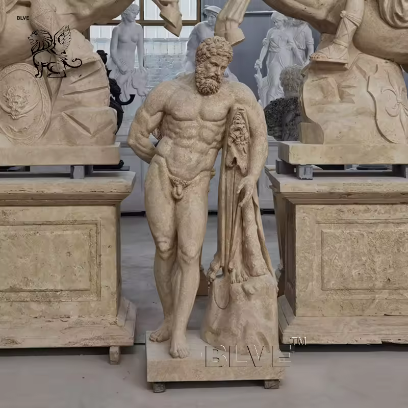 BLVE Customized Outdoor Large Decorative Art Famous Greek Figure Sculpture Naked Antique Marble Greek God Hercules Statue