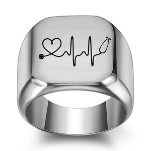 Men's Stainless Steel <b>Ring</b> 18MM Heart ECG Design Laser Engraved Gift Jewelry - Product Image 3