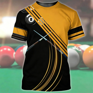 Camiseta S.Q.F Amarilla y Negra con Gráfico 3D Impreso por Transferencia Térmica, 100% Algodón, 300 Gramos, Diseño de Billar, Bola 8, Tacos Cruzados, Estilo Urbano - Product Image 1