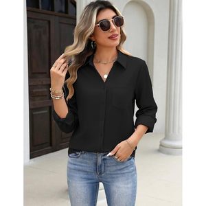Women's Long Sleeve Button Down Shirt Collared <b>Top</b> Casual Work Blouse Poplin Fabric - Product Image 5