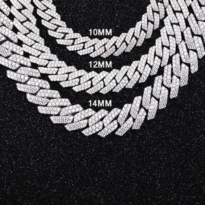 En stock Cadena cubana de 10 mm y 2 filas estilo hip hop con diamantes de moissanita VVS, chapada en oro sobre plata de ley 925, con certificado GRA y engaste de garra. - Product Image 1