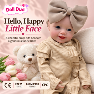 ตุ๊กตาซิลิโคนรีบอร์นขนาด 13 นิ้ว แบบกำหนดเอง ยิ้มแย้ม ชุดสีกากี โบว์ผูกผม เหมือนจริง วาดลายด้วยมือ ของขวัญวันขอบคุณพระเจ้าสำหรับเด็ก - Product Image 1