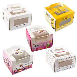 In Stock Cartoon Portable Cake Box With Window 4Inch 16*16 Bake Dessert Paper Packaging Box