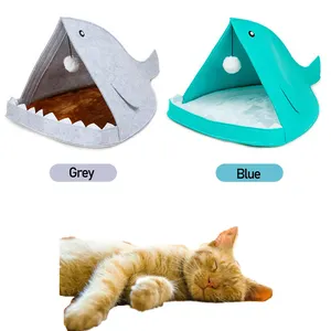 Modern Design Portable Foldable Breathable Cute Fish Shark Shape Pet Bed Cat Nest Cushion Puppy House With 2 Colors