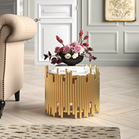 Table basse moderne en acier inoxydable dessus en marbre argent chromé Table centrale de salon Table à thé d'appoint pour salle de réception à domicile