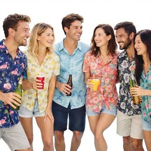 เสื้อเชิ้ตลายดอกสไตล์ฮาราจูกุ แขนสั้น สำหรับฤดูร้อน ชายหาด วันหยุดพักผ่อน ไทย ยูนนาน เทศกาลสงกราน  แบบยูนิเซ็กซ์ ฮาวาย ระบายอากาศได้ดี - Product Image 1