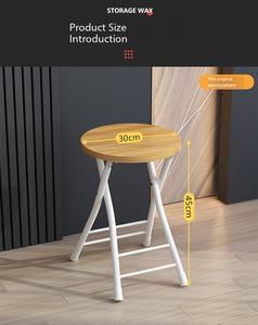 Taburete Redondo Plegable, Silla Portátil con Marco Metálico y Asiento de Madera, Mueble <span class=keywords><strong>para</strong></span> Hogar, <span class=keywords><strong>Cocina</strong></span>, Dormitorio, Espacios Pequeños, Fácil Almacenamiento - Product Image 6