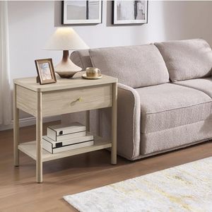 End <strong>Table</strong> with Drawer, Wood Nightstand with Solid Wood Legs, Large <strong>Bedside</strong> <strong>Table</strong> Wooden Bedroom Side <strong>Table</strong> <strong>Mid</strong> <strong>Century</strong> Modern - Product Image 3