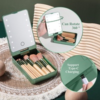 BS-MALL 14-teiliges LED-Spiegel Make-up Pinsel Set Reiseetui Private Label Großhandel Kosmetikwerkzeuge Pinsel LED-Spiegel Etui Kit