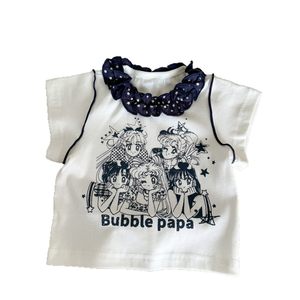 <b>Bubble</b> Papa Girls' Short Sleeve T-Shirt Off-White Cartoon Print Cotton Summer <b>Top</b> For Children - Product Image 5