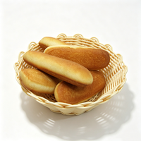 Panier de rangement pour fruits, pain et collations en rotin PP tressé artisanal beige à bords festonnés, de qualité alimentaire, imperméable et sur mesure