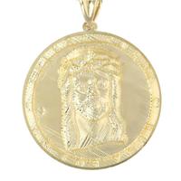 Pendentif rond gravé unisexe plaqué or, style hip-hop, avec médaillon religieux Jésus-Christ, bijou ornemental, vente en gros