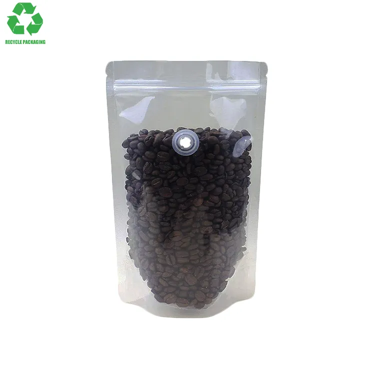 Riciclabile 2 Oz 70micron marrone PE plastica termosaldatura di ossigeno cerniera per caffè flessibile Stand Up sacchetti di imballaggio