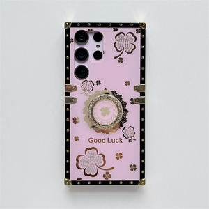 La <span class=keywords><strong>coque</strong></span> de téléphone carrée S23FE avec support incrusté de diamants S24ultra Lucky Four-leaf Clover A55 convient aux européens et aux A - Product Image 6