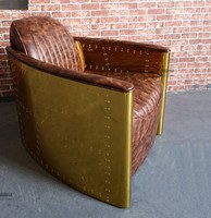 Fauteuil en cuir de luxe style aviateur rétro industriel pour salon, chambre, salle à manger, mobilier de maison
