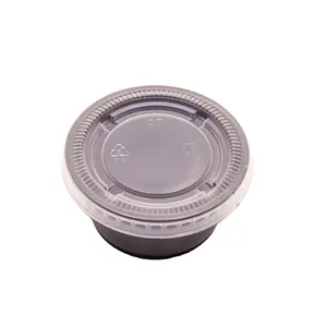 Mini new OEM ODM 2oz Black Disposable Takeaway Mini PP Plastic Sauce Cups With PP Lid for Fast Food Seasoning box for Pudding