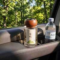 Diffuseur d'arômes pour voiture en verre et bois de Sapele, parfum naturel liquide premium 160 ml, pour porte-gobelet de voiture, pour l'intérieur de la voiture