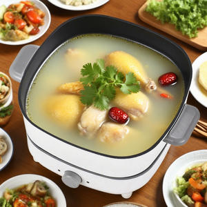 Olla caliente eléctrica multifuncional blanca de 4L de nuevo diseño, sartenes de dos sabores, tapas de vidrio de aluminio con patrón cuadrado <span class=keywords><strong>para</strong></span> uso doméstico en RV - Product Image 6